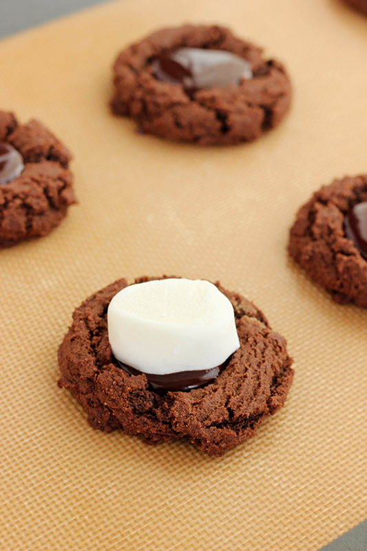 chocolate cookie with a marshmallow pressed on top