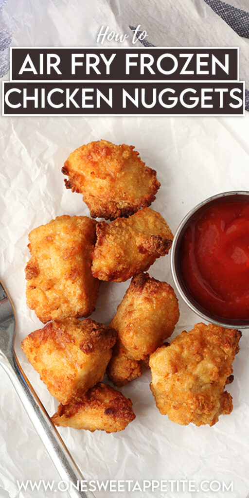 pinterest graphic with text overlay reading "how to air fry frozen chicken nuggets"