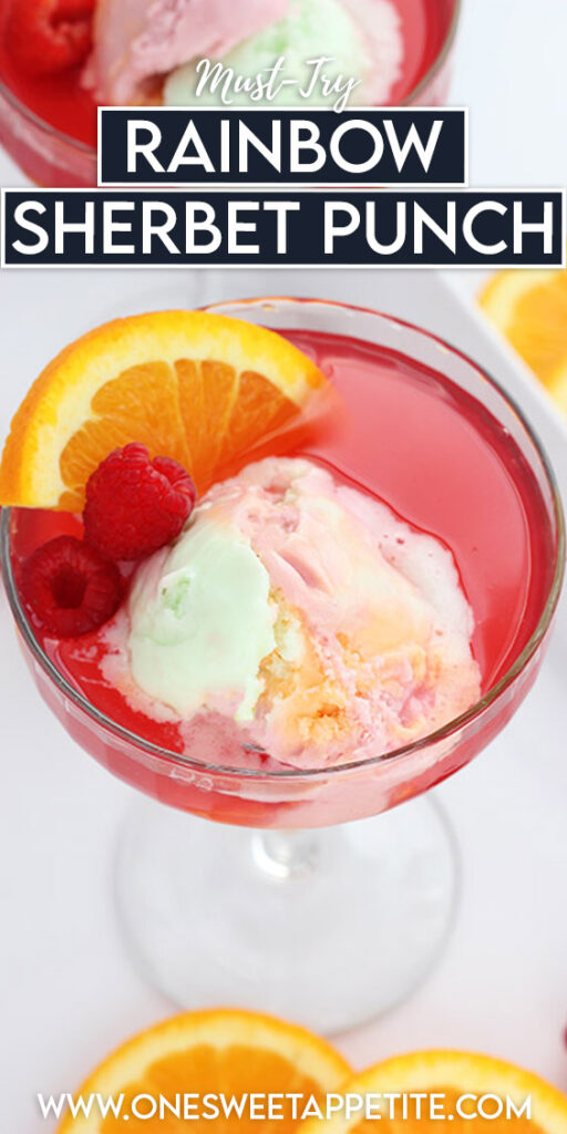 pinterest graphic with text overlay reading "must-try rainbow sherbet punch"