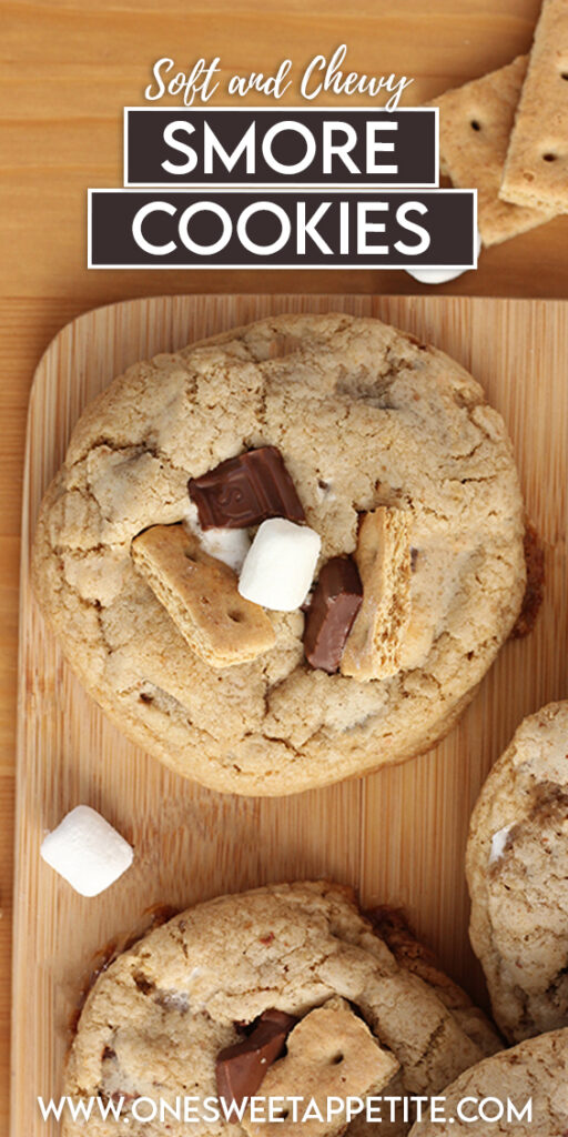 pinterest graphic with text overlay reading "soft and chewy smore cookies"