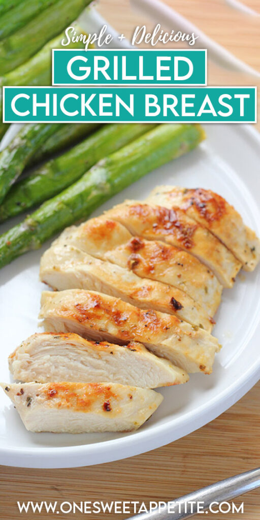 pinterest graphic reading "simple and delicious grilled chicken breast"