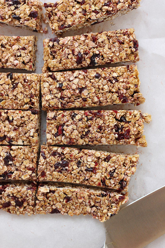 granola bars laying on a piece of parchment paper