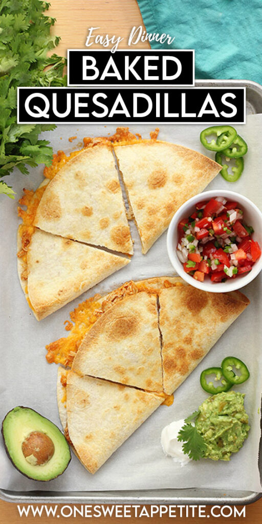 sheet pan with two queadillas and toppings 