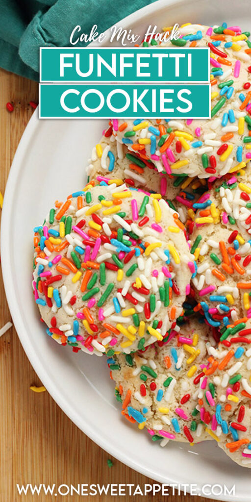 pinterest image with text overlay reading "cake mix hack funfetti cookies"