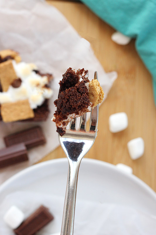 Bite of a s'more brownie on a fork