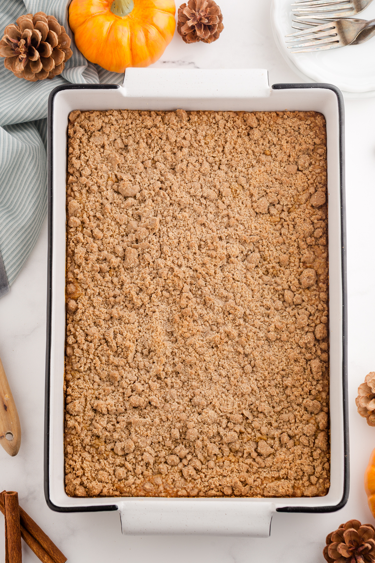 top down image showing a baked crumbly topping