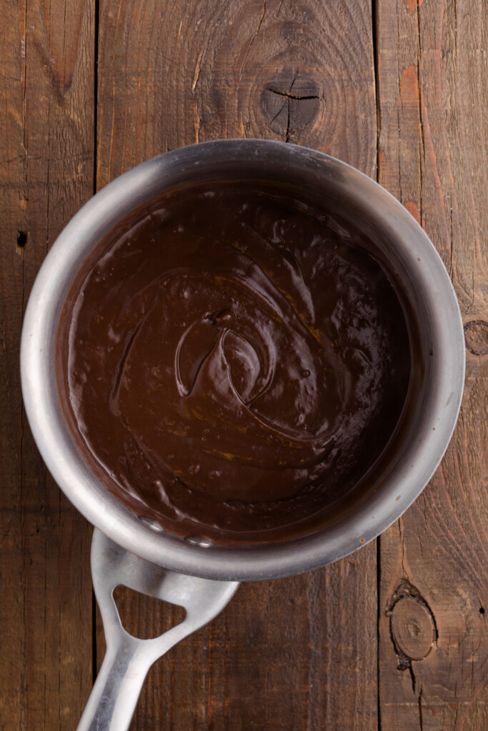 chocolate sauce inside a pan