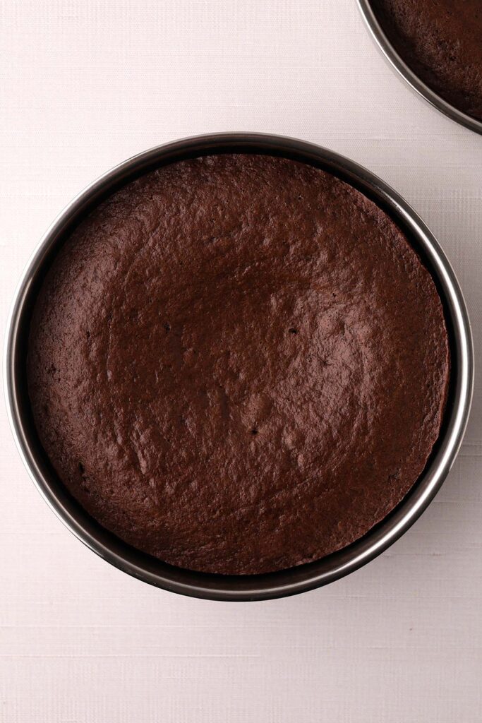 baked cake inside of a cake pan