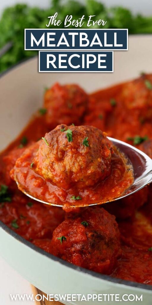 This Homemade Meatball Recipe turns out perfect every single time! Perfect for topping spaghetti, meatball subs, and an easy appetizer!