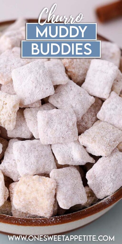 close up image showing cereal coated in powdered sugar in a brown bowl